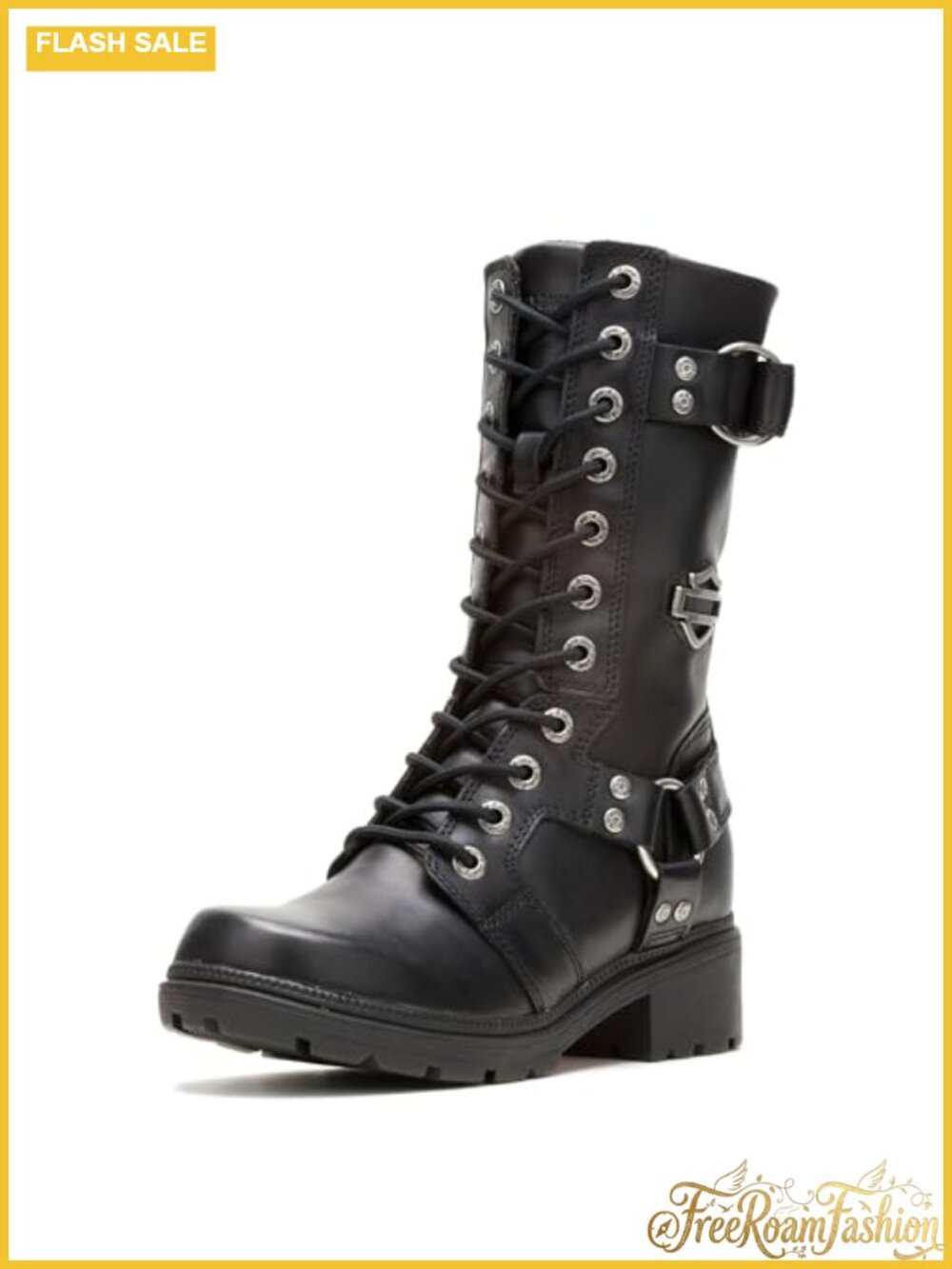 Harley-Davidson Eda Zippered Leather Motorcycle Boots Mid Calf Low Heel